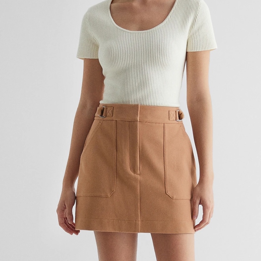 Express Super High Waisted Utility Mini Skirt - Pecan M